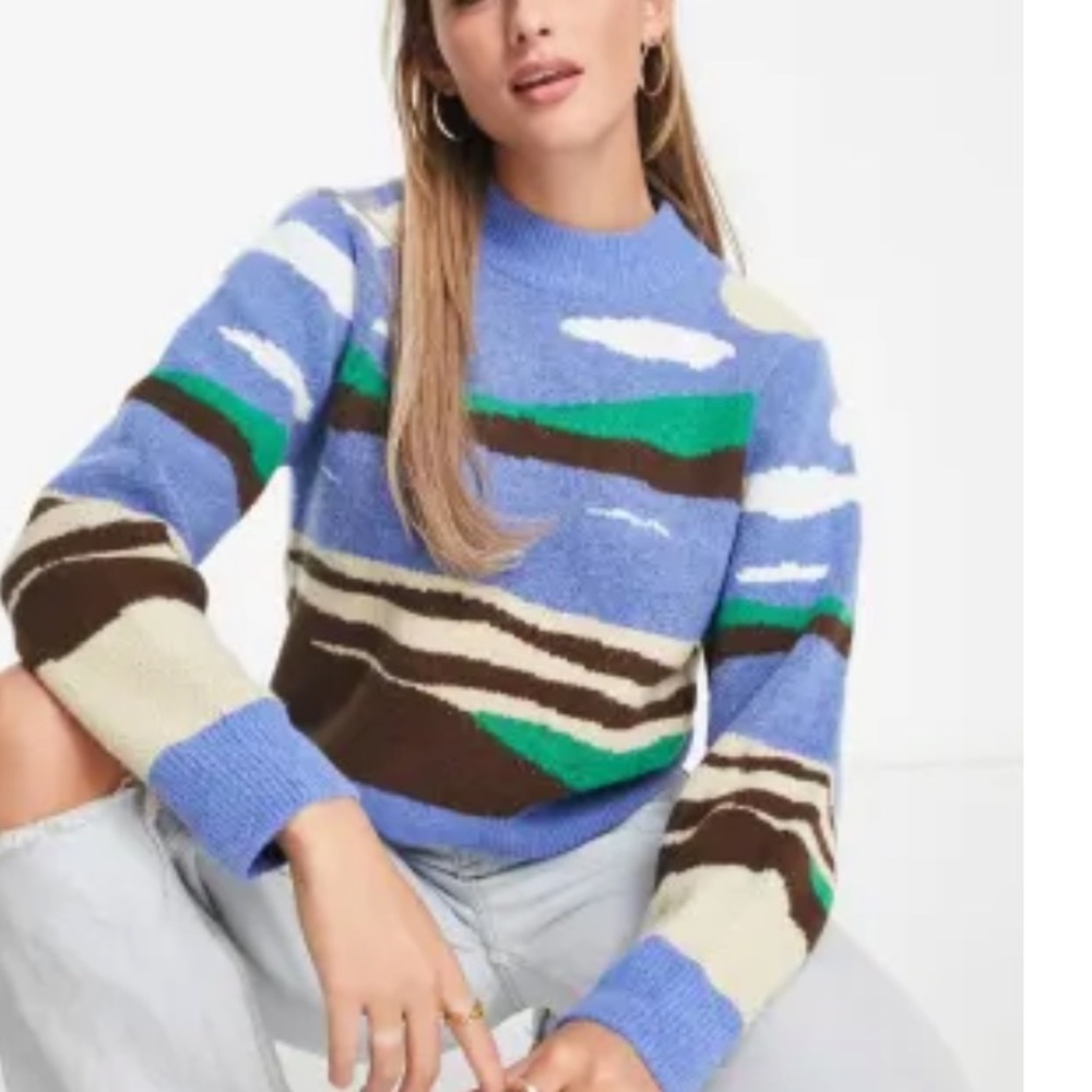 Monki mockneck crew sweater in scenic print